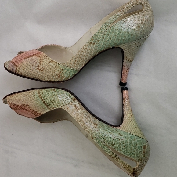 STUART Weitzman For Mr Seymour Snake Skin Peeptoe Heels 8.5 Multicolor in Box EU - Picture 8 of 16